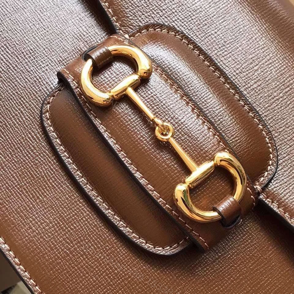 View 2 of Gucci 1955 Horsebit Replica Bag 11 Women’s Brown Smooth Leather 25cm