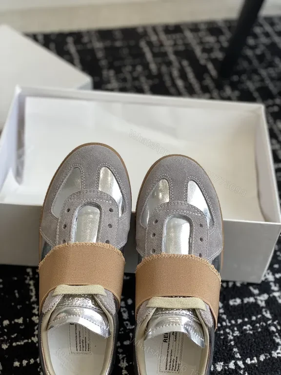 View 2 of Silver Grey Suede Sneakers with Brown Strap – Margiela-inspired, Metallic Accent