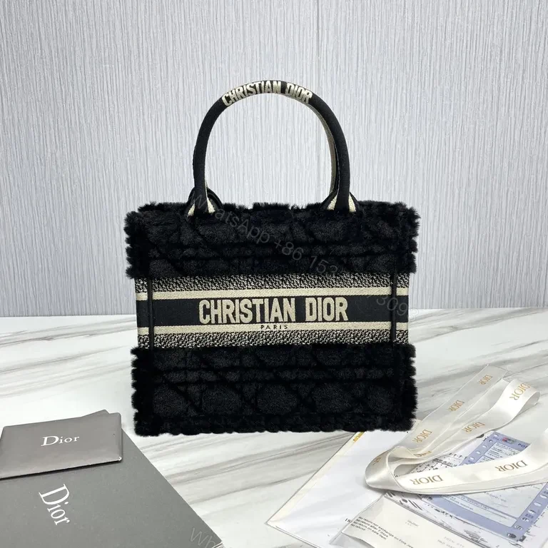 Bold Bouclé Dior Tote: Shearling Trim Luxury Bag — view 1