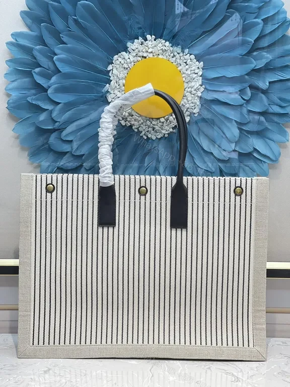View 2 of Beige/Black Stripe Tote: Structured Luxury Shopper Bag
