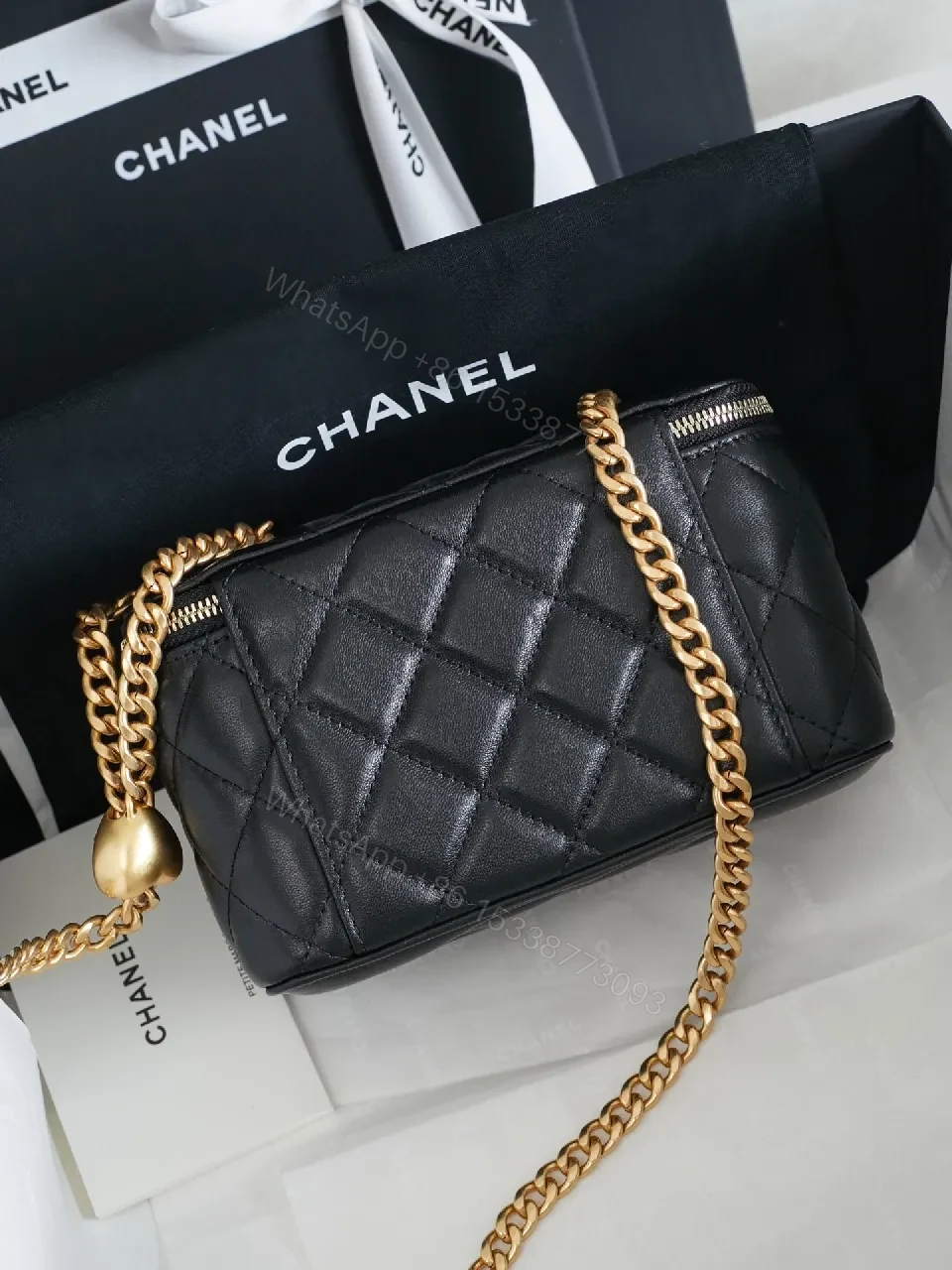 View 2 of Quilted Black Crossbody Bag + Gold Chain + Compact Luxury Bag