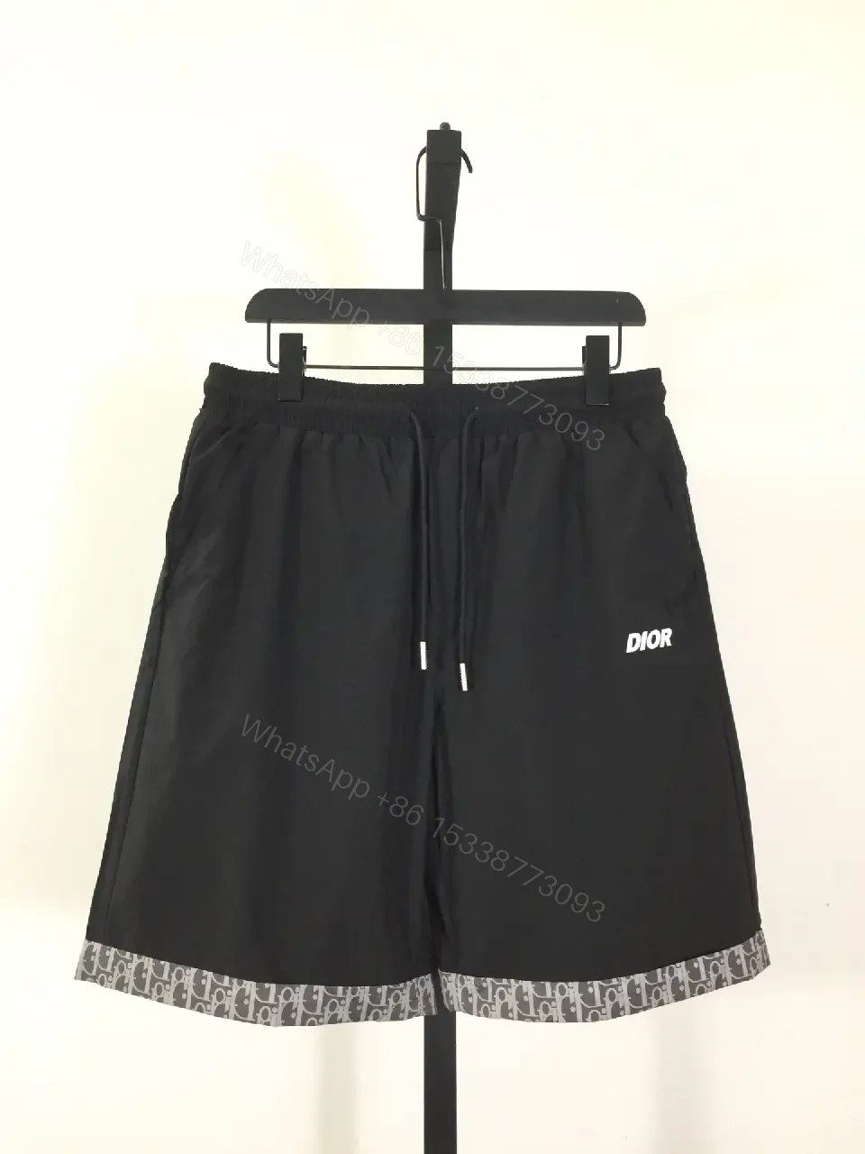 View 9 of Black Satin Drawstring Shorts Dior Logo Contrast Hem