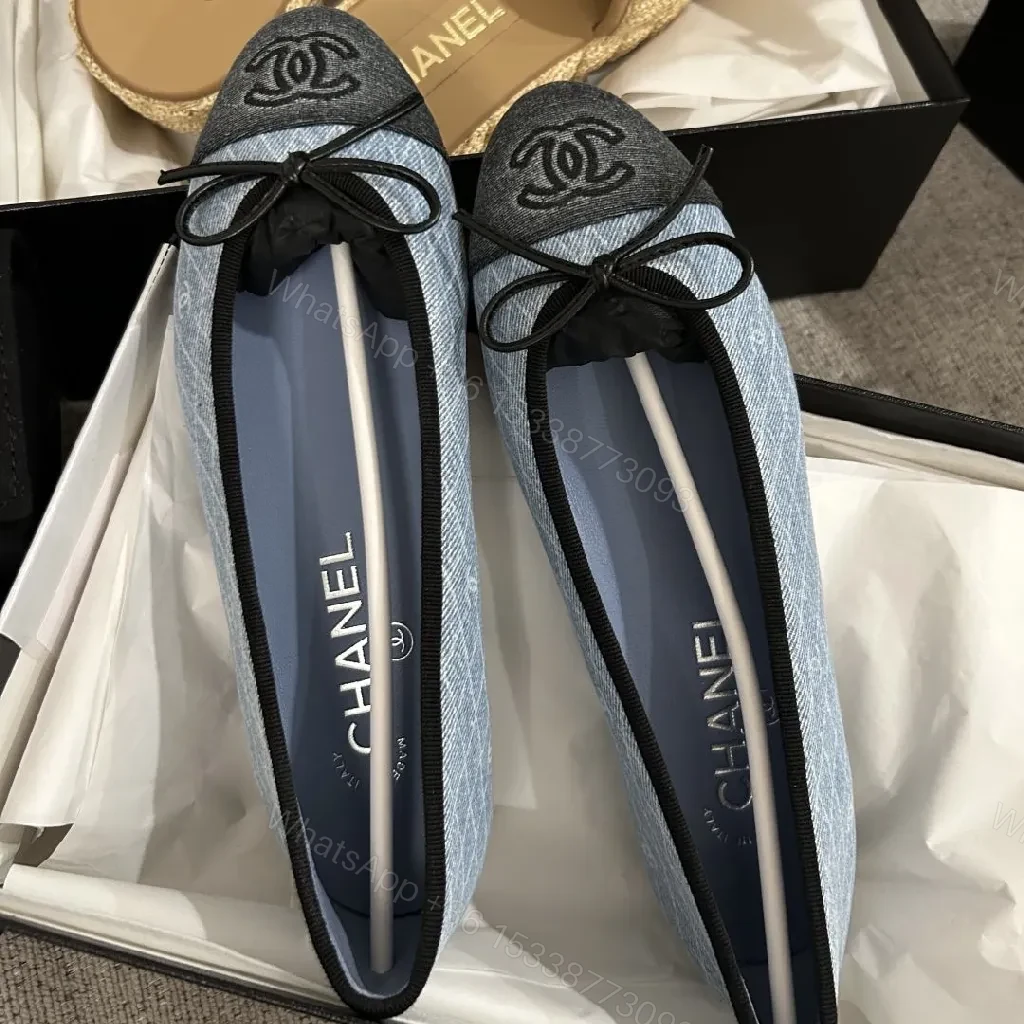 View 5 of Denim-Texture Ballet Flats: Subtle Luxury, Everyday Comfort
