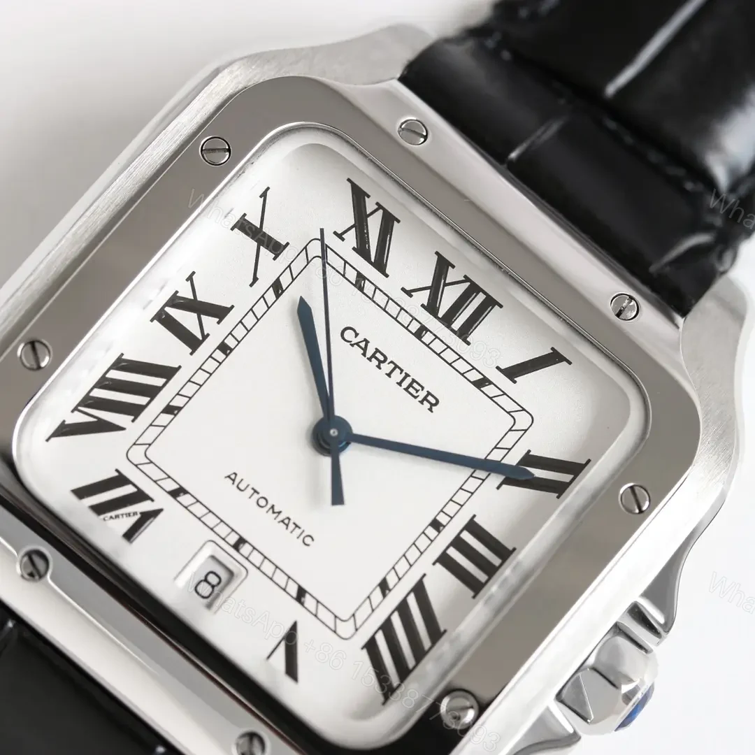 View 4 of Cartier super clone Santos White Dial Black Leather Strap Premium 39.8MM W20073X8