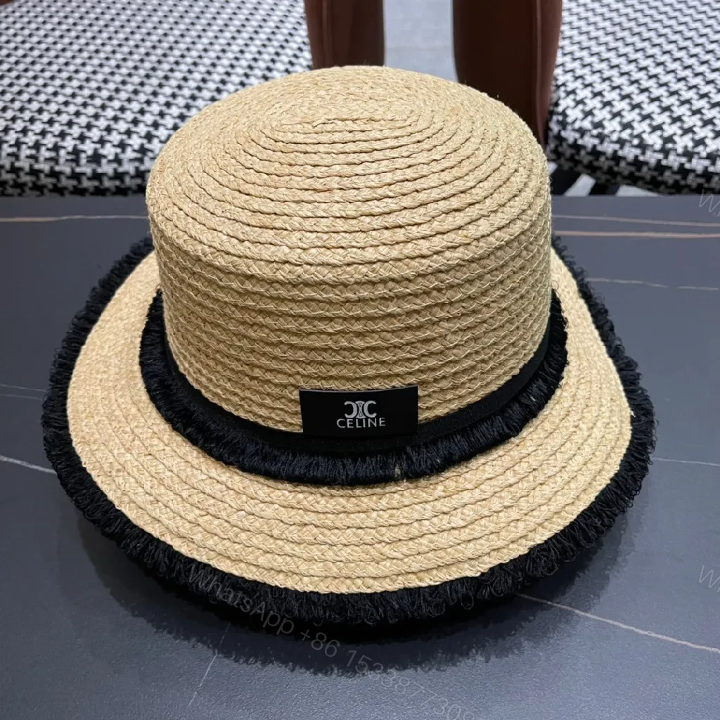 Natural Straw Hat - Handwoven, Fringe Trim, Coastal Luxe — view 1