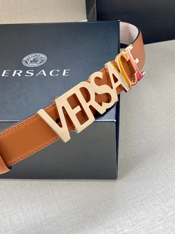 View 6 of Versace Leather Belt with Logo Buckle - Subtle Luxury, Bold Identity