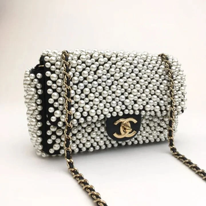 View 2 of Chanel Pearl Mini Flap Black Satin LGHW