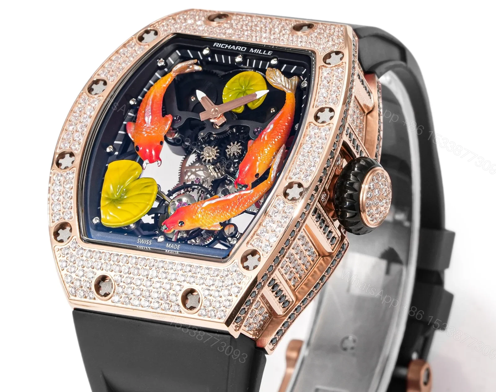View 5 of Richard Mille RM S10 Koi Tourbillon Red Gold Diamond Black Strap Watch RMS10-KOI-BK