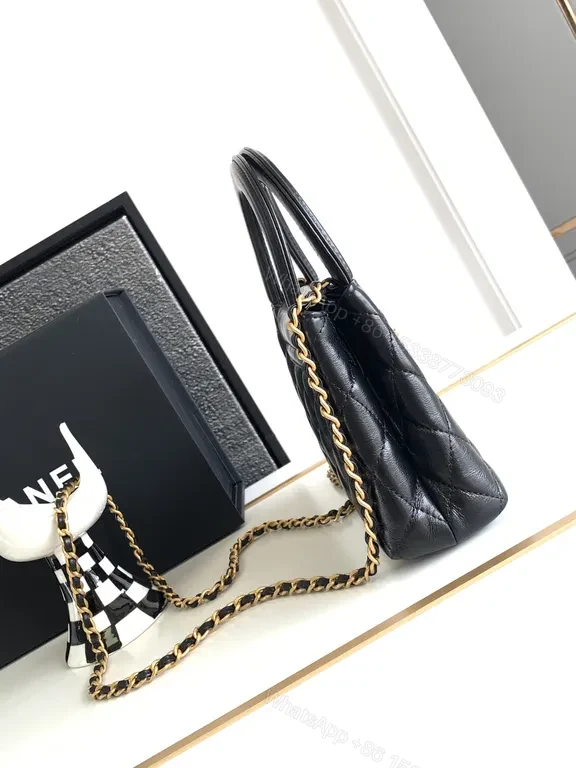 View 7 of Structured Luxe Quilted Leather Handbag with Gold Hardware
