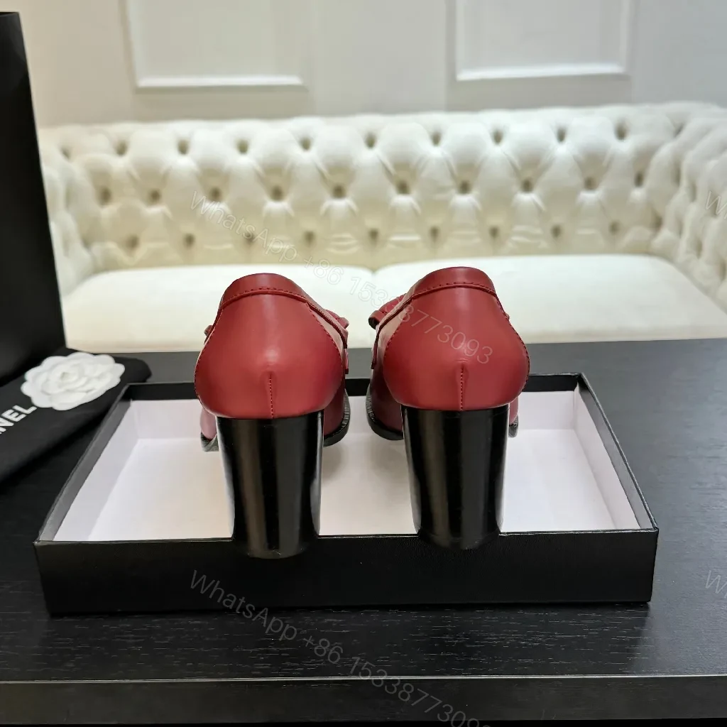 View 2 of Red Leather Quilted Loafers with Gold Crest, Luxe Everyday Elevation