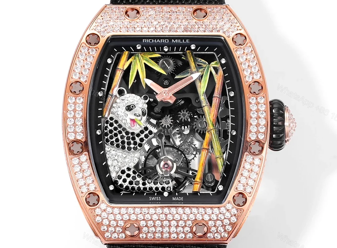 View 4 of Richard Mille RM26-01 Panda Tourbillon Watch Full Diamond Set White Gold Panda Art Dial Bamboo Theme Mechanical Luxury Edition RM26-01-PND-FDM