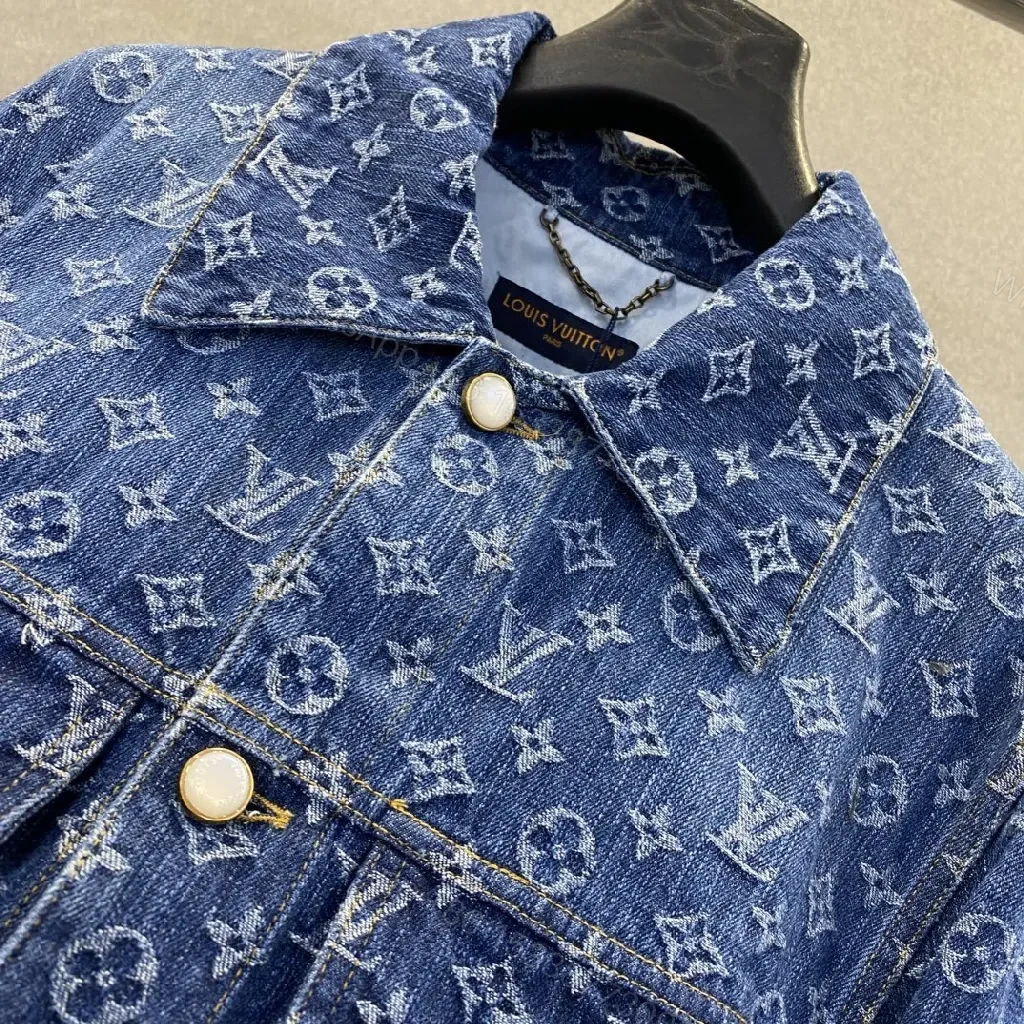 View 2 of Indigo Denim Trucker Jacket with Monogram Detail