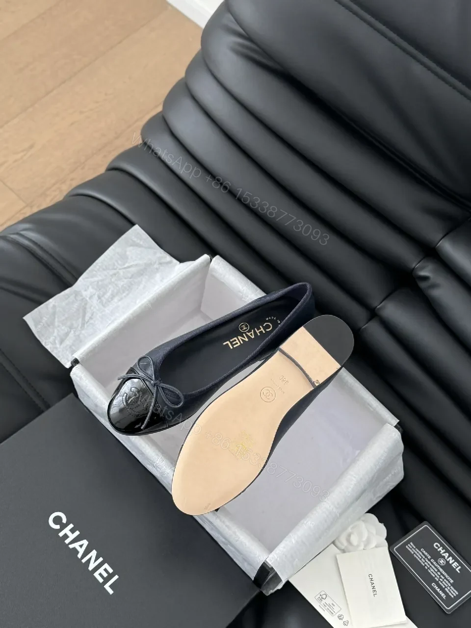View 5 of Navy Velvet Ballet Flats with Logo Bow – Luxe Comfort