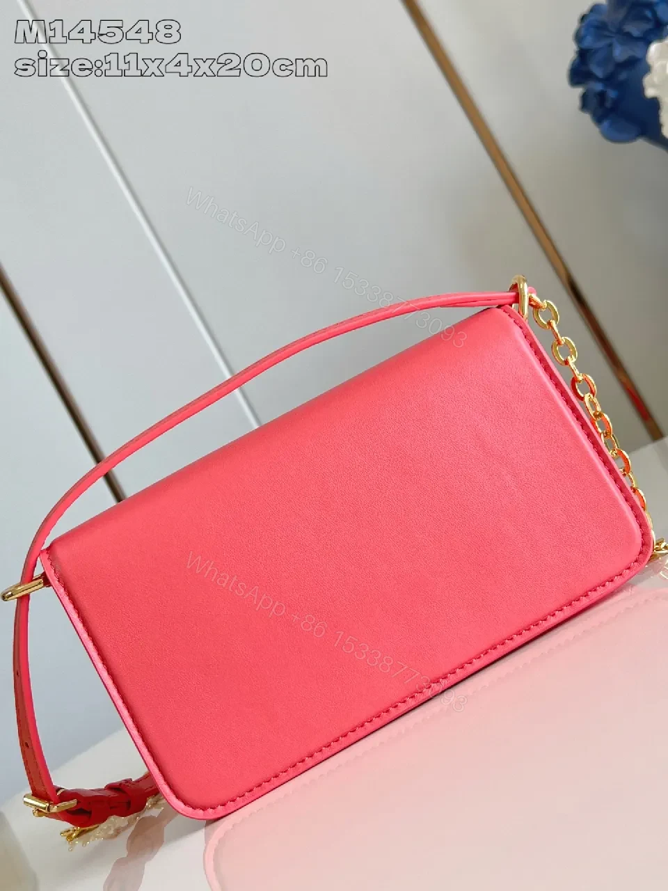 View 4 of Pink Faux Leather Crossbody, Gold-Hardware, Color-Block Chic, Compact Everyday Bag