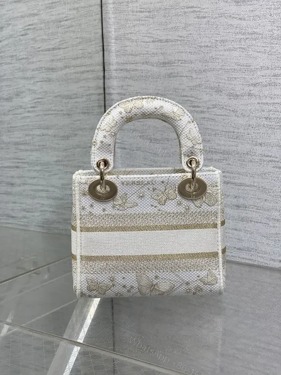 View 3 of Pale Ivory Leather Mini Bag with Gold Hardware - Dior-Inspired Style