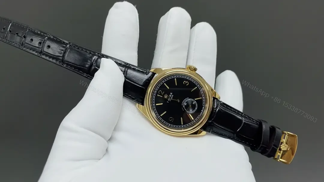 View 3 of Premium Rolex 1908 Yellow Gold Black Dial replica 39MM Black Leather Strap Edition 52508-0002