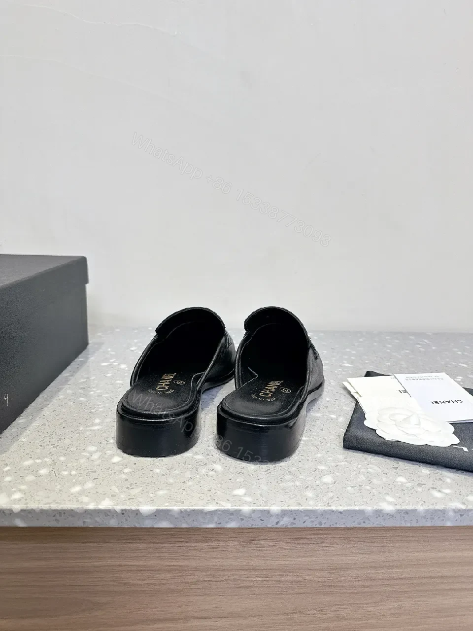View 9 of Black Leather Slides - Chic, Designer-Inspired, Cushioned Comfort