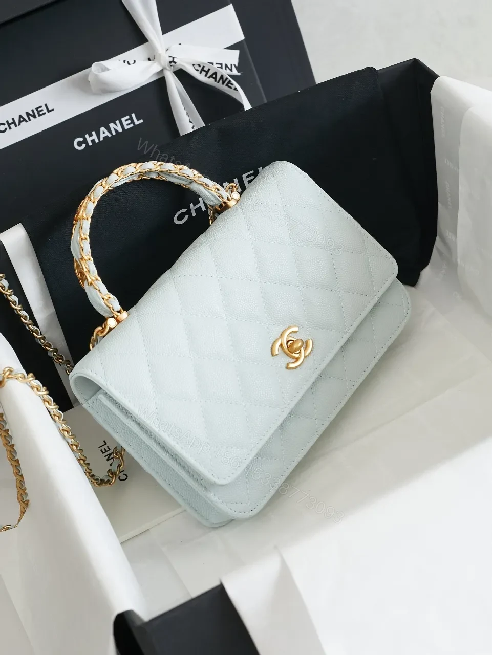 View 4 of Pastel Quilted Leather Mini Bag: Gold Chain Minimalist Chic