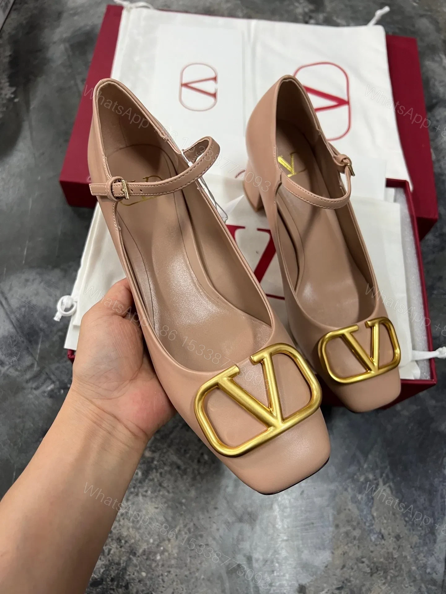 View 4 of Valentino Women Beige Leather Mary Jane Flats