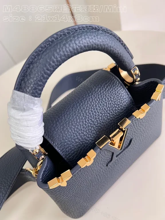 View 2 of Navy Leather Bag with Gold LV Accents