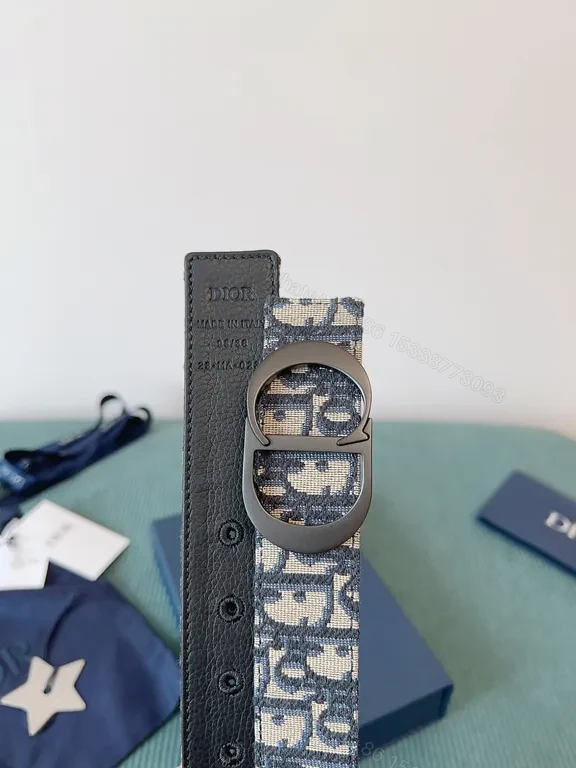 View 2 of Blue-Gray Monogram Jacquard Belt with Double Ring Buckle â€“ Premium Designer-Inspired Style