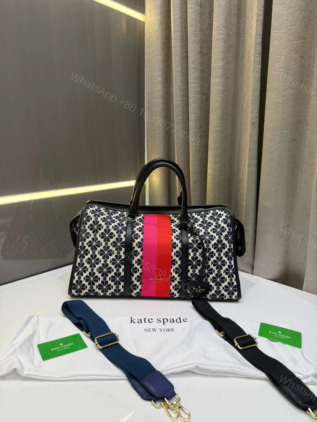 View 4 of Kate Spade New York Flower Jacquard Premium Classic Duffle Bag First Copy | AAA+ Replica