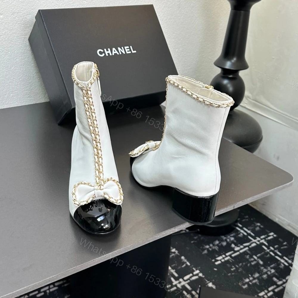 View 7 of CHANEL RIBBON CHAIN BOOTS WHITE