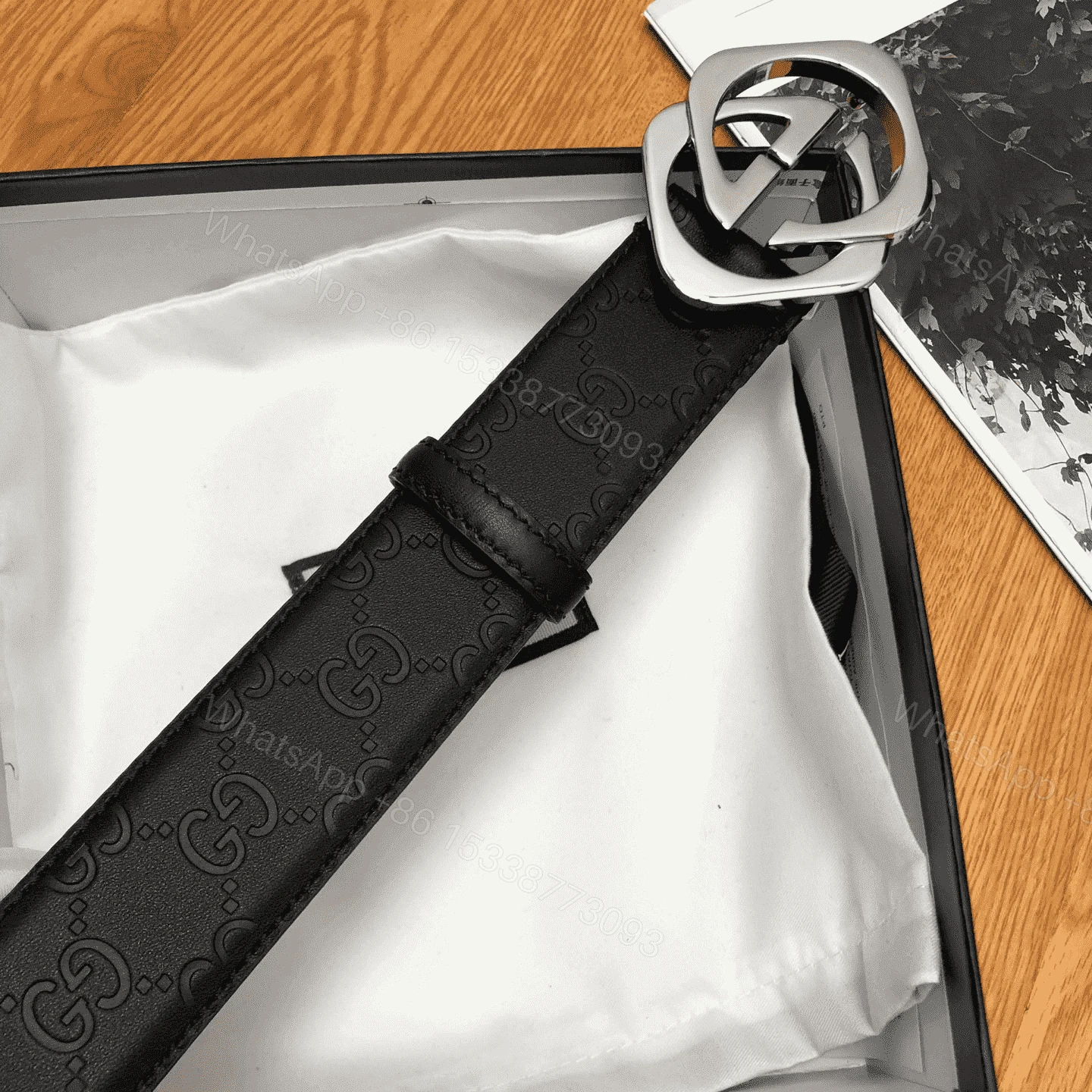 View 7 of GUCCI BLACK S.SI.MA LEATHER BELT WITH SQUARE G BUCKLE – B4