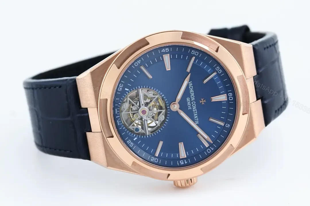View 3 of 8F Factory Vacheron Constantin Overseas Tourbillon – Rose Gold Case, Blue Dial, Black Leather Strap, Automatic Watch