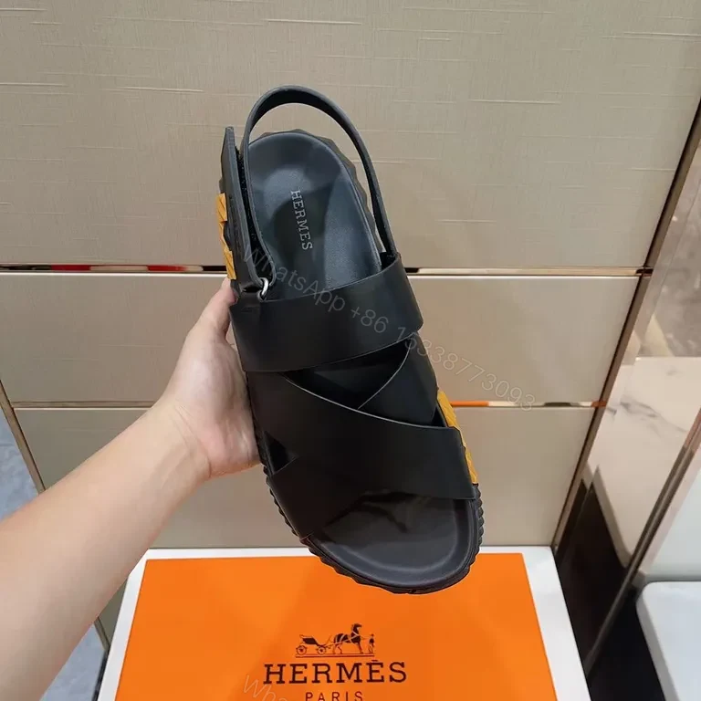 View 9 of Matte-Black Hermes-Influenced Sandals: Sculpted Comfort Platform
