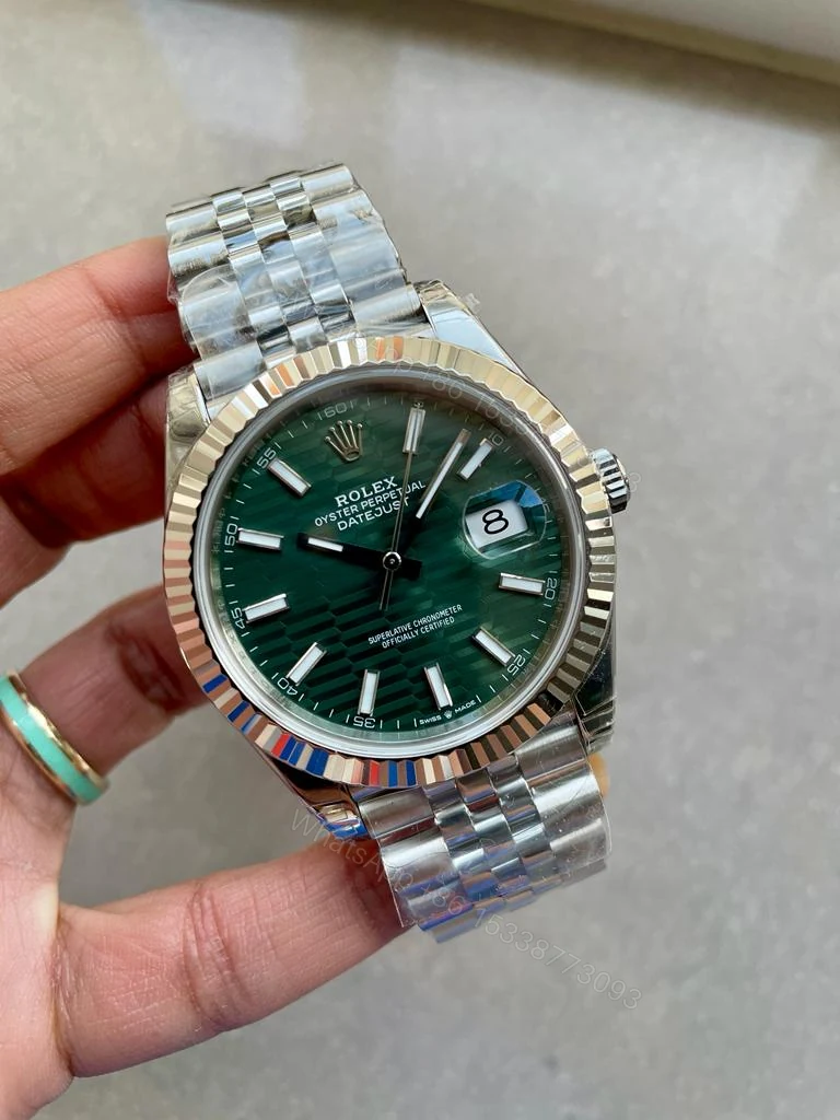 View 7 of VSF Factory 1:1 Rolex Datejust 41mm 126334 904L SS Fluted Bezel Patterned Green MOTIF Dial VS3235