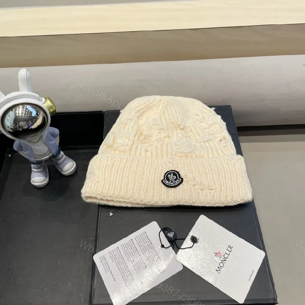 Cream Knit Beanie, Cream, Cable-Knit, Signature Emblem, Beanie — view 1