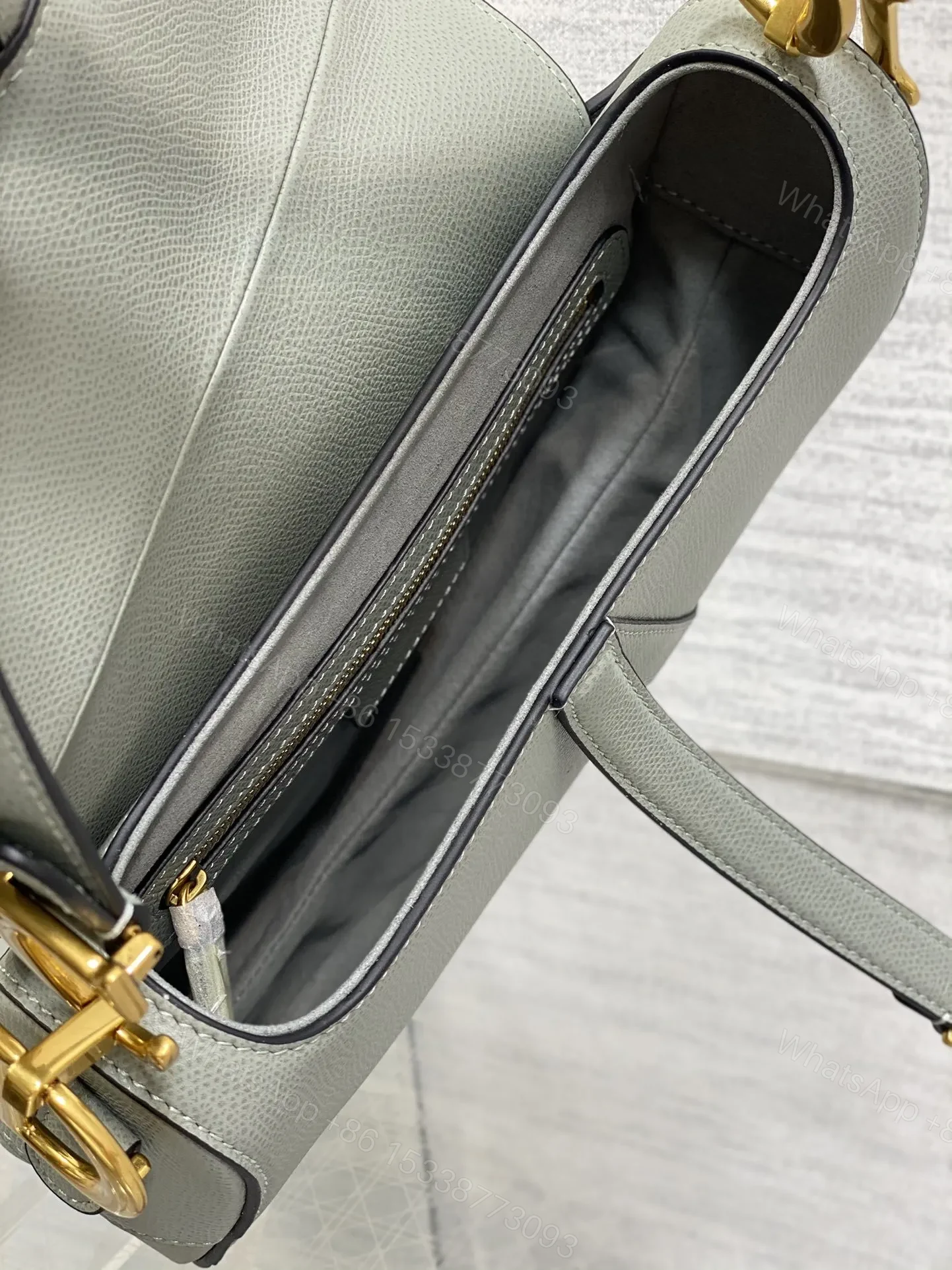 View 6 of Dior Saddle Bag in Stone Gray Gold Hardware