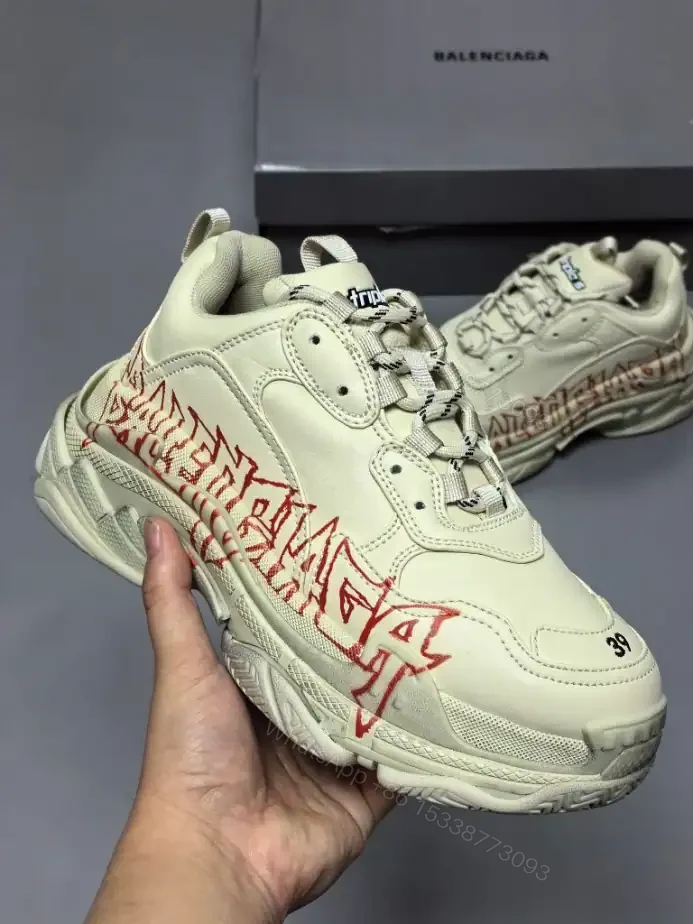 View 2 of BALENCIAGA TRIPLE S SNEAKER IN WHITE, RED AND BLACK DIY METAL ARTWORK PRINTED COWSKIN – BB269