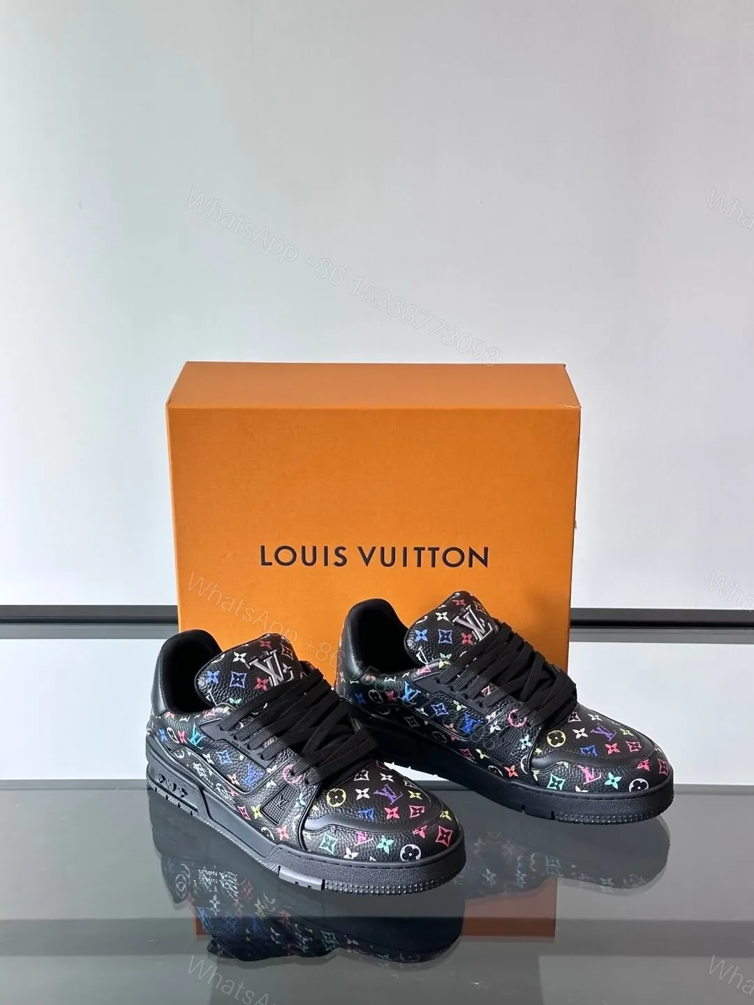 View 4 of LV Men Black Multicolor Leather Sneakers