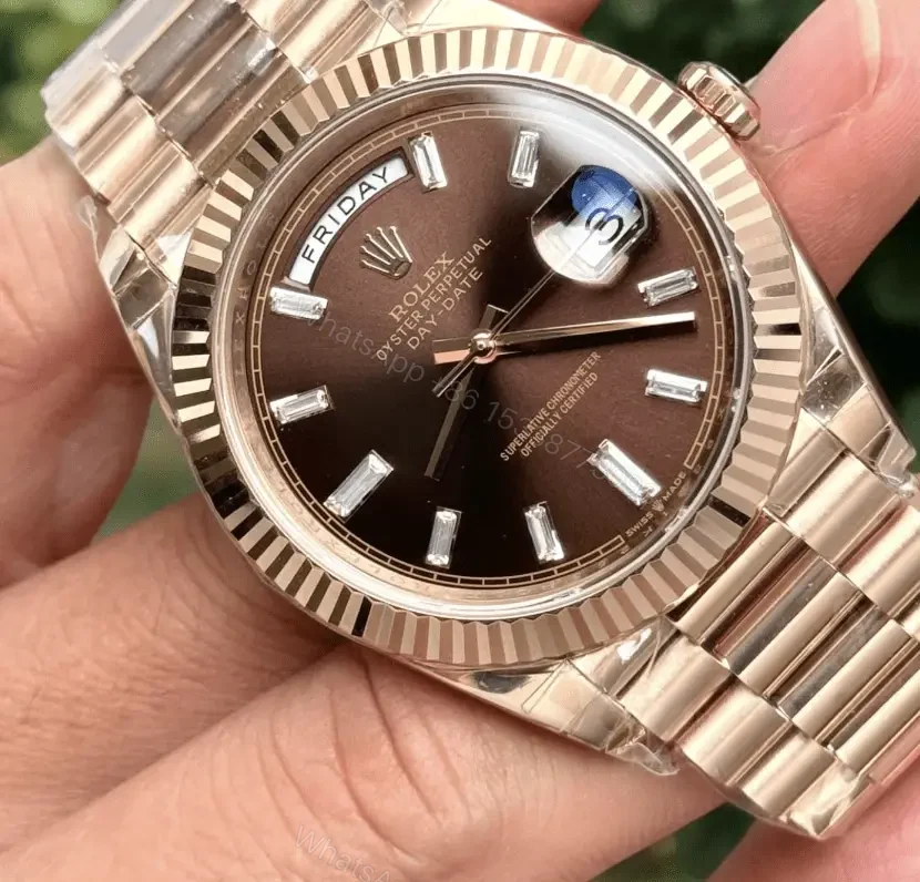 View 3 of Swiss Clone Replica Rolex DayDate Rose Gold Chocolate Dial