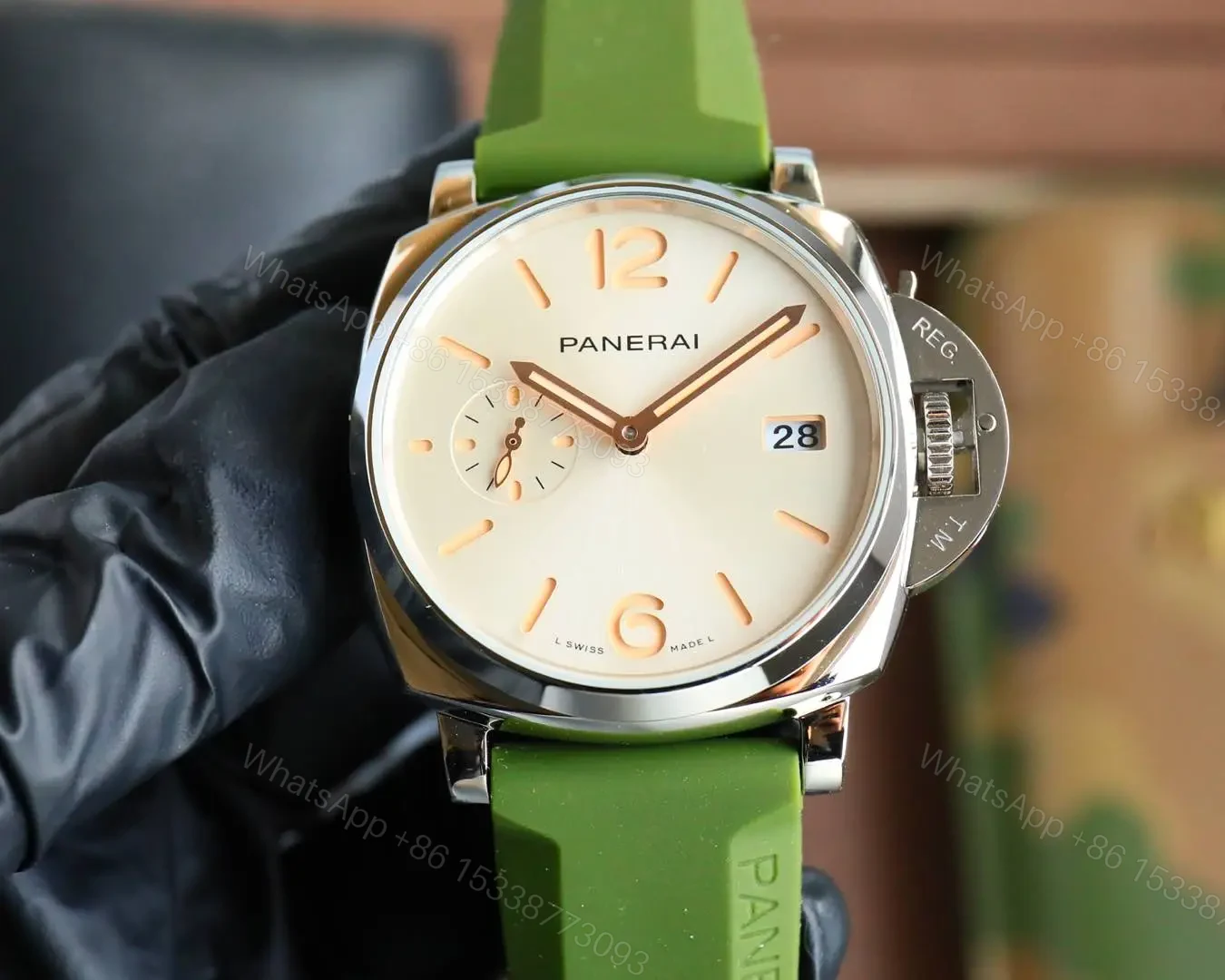 Panerai Luminor Due Green Strap Watch White Dial Ultimate 42MM PAN-LD-WHT-GRN-RUB-42 — view 1