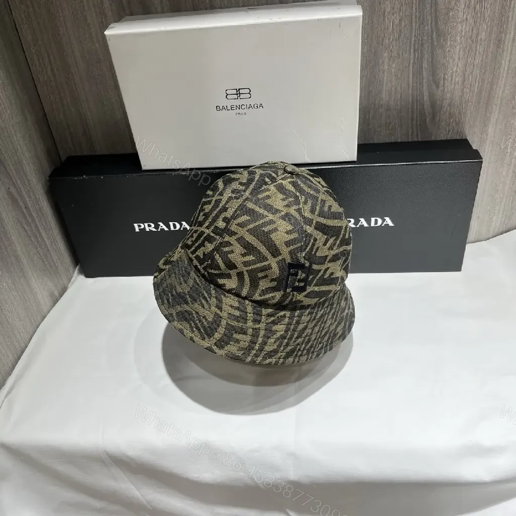View 4 of Brown & Beige Monogram Bucket Hat – Fendi-Style Logo Crown Front