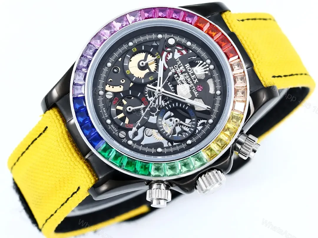 View 4 of Rolex Daytona Rainbow Skeleton Yellow Strap replica 40MM Rubber Strap Edition RG-DAYTONA-RAINBOW-SKELETON-YELLOW-STRAP-40