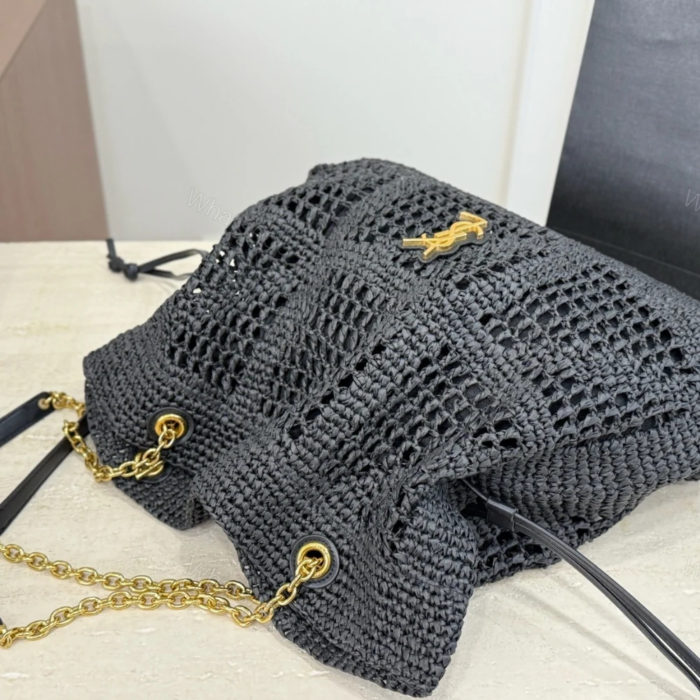 View 5 of Saint Laurent Jamie Shopping In Raffia Black 35Cm