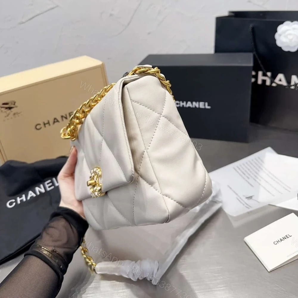 View 4 of Chanel 19 Flap Bag Shiny Gold And Silver Tone White 26Cm AS1161 B04852 10601