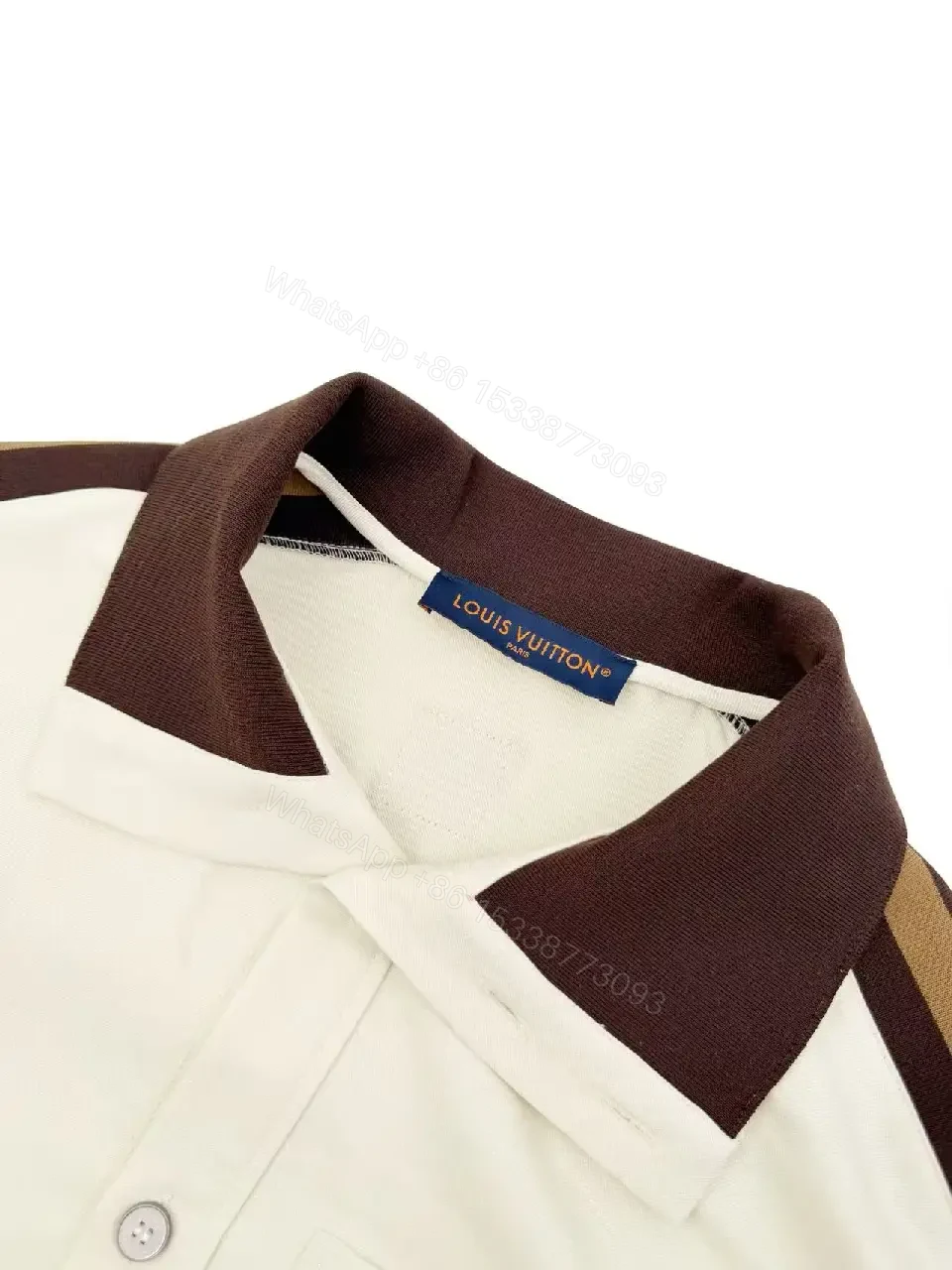 View 8 of Cream/off-white Western-Style Shirt with Chest Pocket and Brown Accents