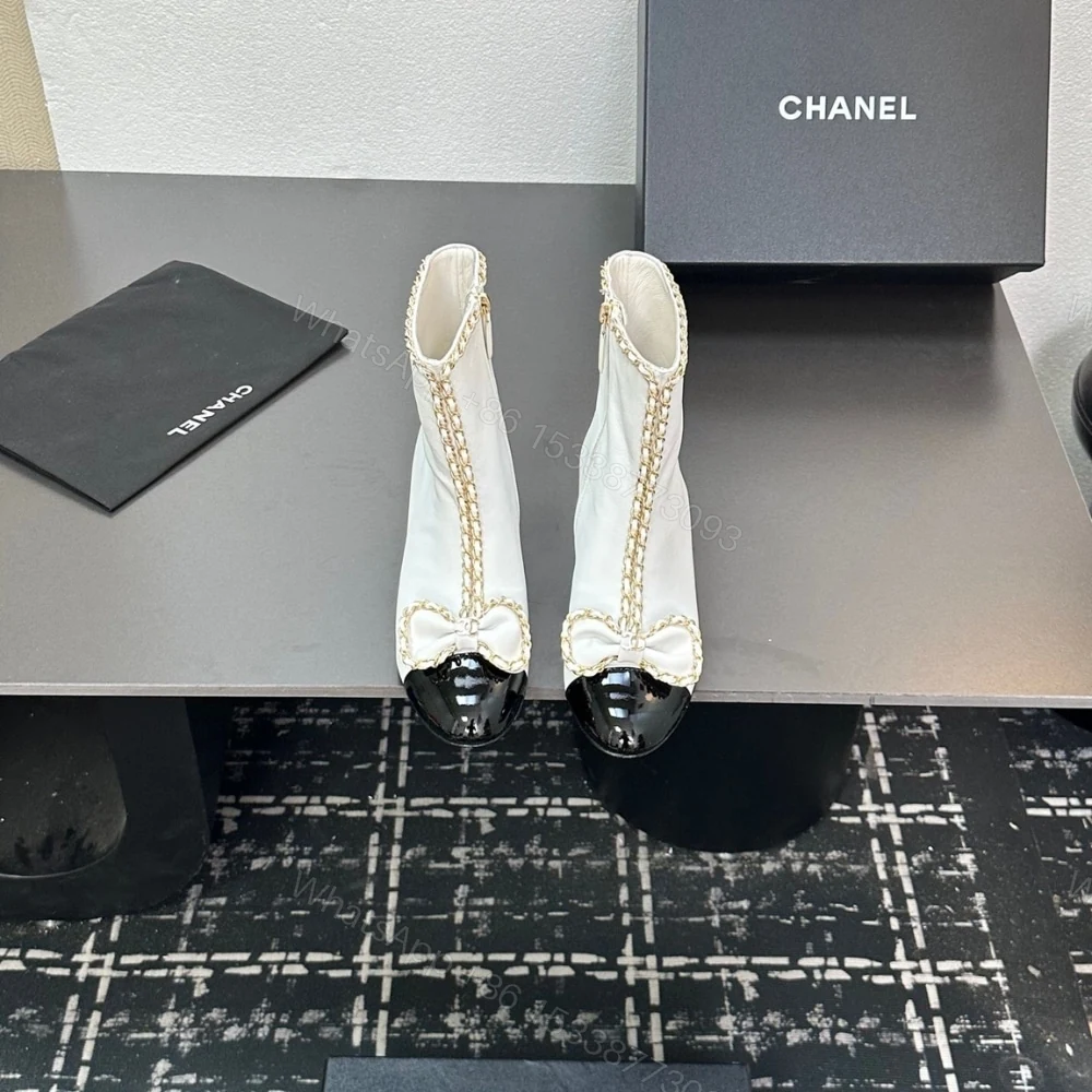View 4 of CHANEL RIBBON CHAIN BOOTS WHITE