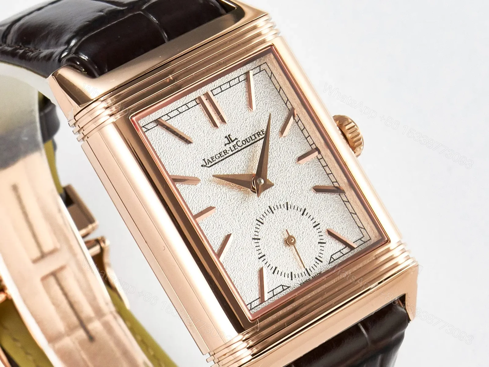 View 6 of Reverso Tribute Duoface Small Seconds RG MGF Best Edition White Spray Paint Dial on Black Leather Strap A854A