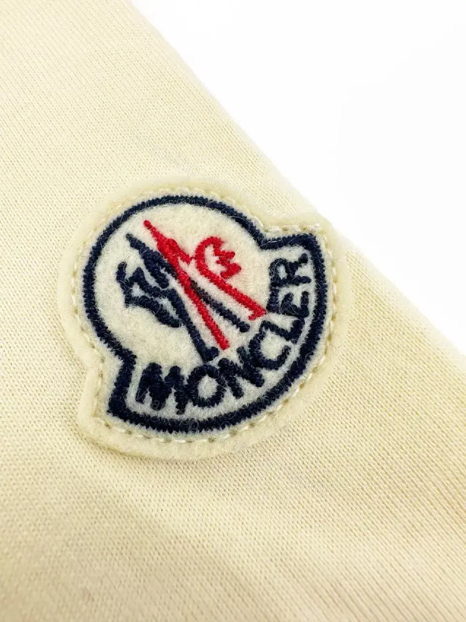 View 7 of Cream-Colored Cotton Crewneck Tee with Logo Patch, Relaxed Fit