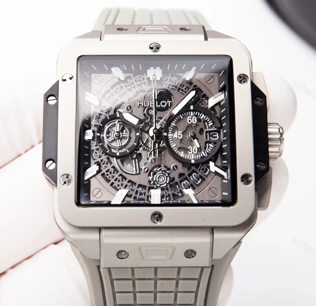 View 2 of Hublot Square Bang Unico Replica 42MM Premium Grey Rubber Strap Edition RG-HUBLOT-SQUARE-GREY-42