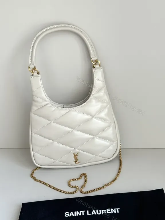 View 7 of White Quilted Saint Laurent Handbag: Gold-Accent Compact Luxury