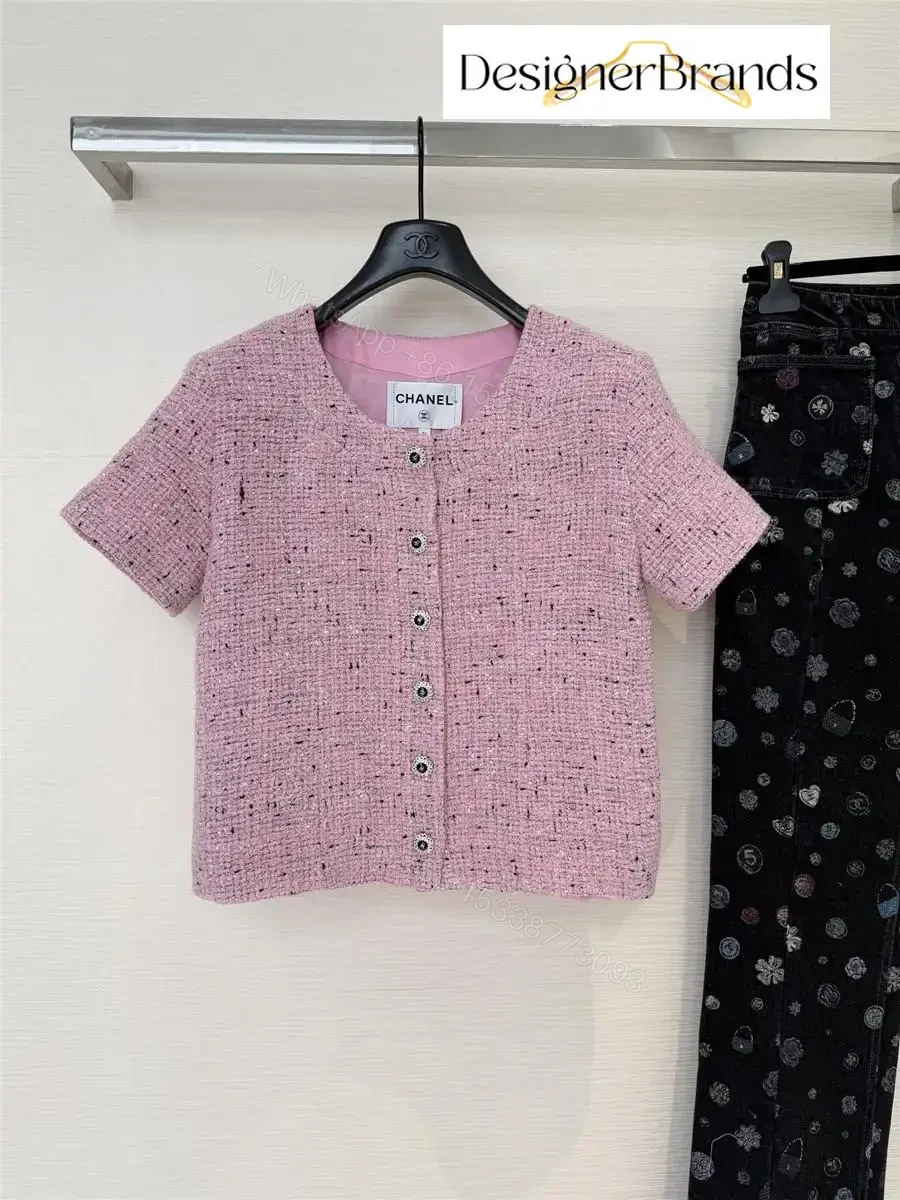 Soft Pink Tweed Knit Cardigan Jacket with Button Front — view 1