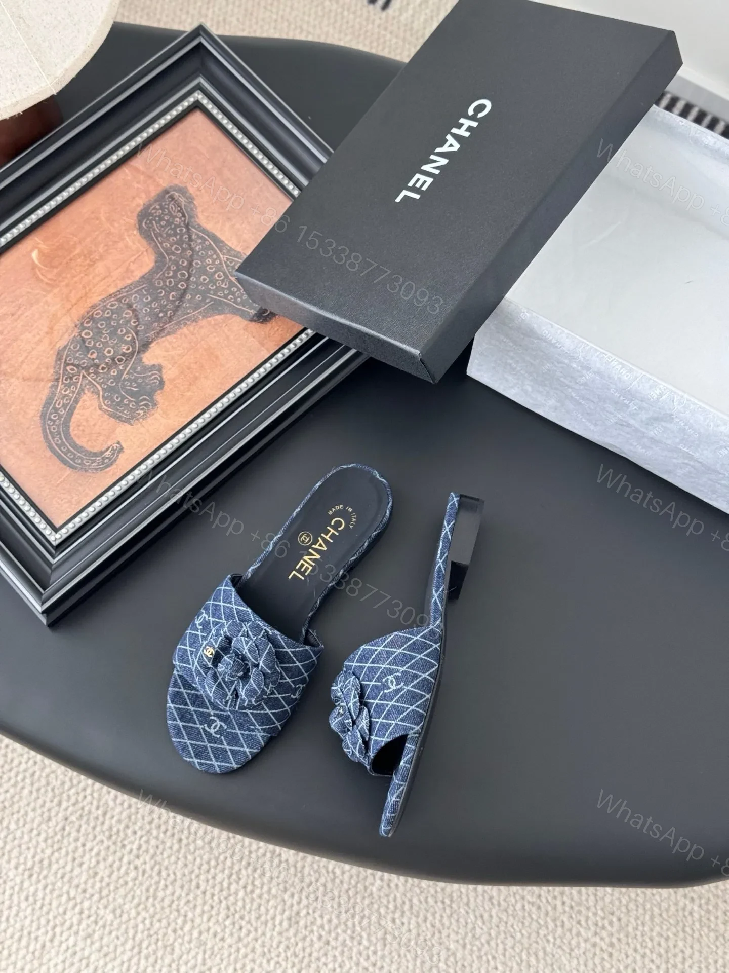 View 3 of Chanel Women Blue Denim Mules Flats