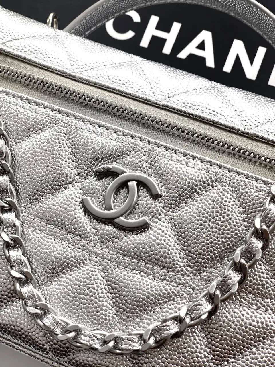 View 2 of Metallic Quilted Satchel: Compact Luxury, Double-C Hardware
